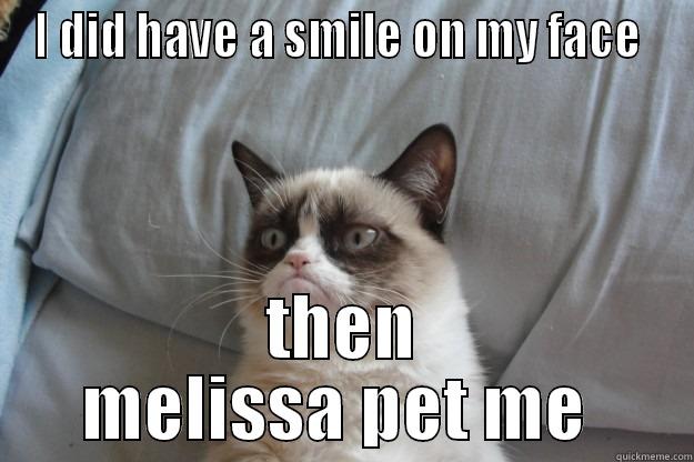 I DID HAVE A SMILE ON MY FACE  THEN MELISSA PET ME  Grumpy Cat