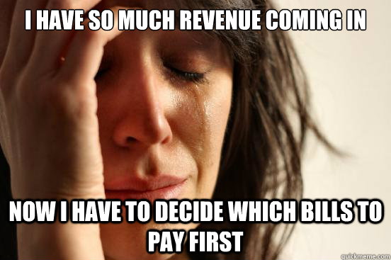 I have so much revenue coming in Now i have to decide which bills to pay first  First World Problems