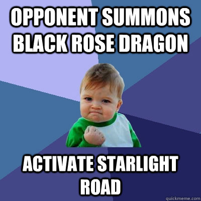 Opponent summons Black rose dragon Activate starlight road  Success Kid