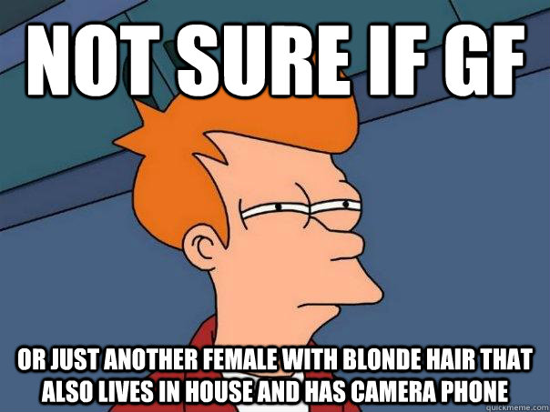 Not sure if GF Or just another female with blonde hair that also lives in house and has camera phone  Futurama Fry