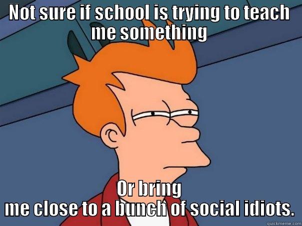 NOT SURE IF SCHOOL IS TRYING TO TEACH ME SOMETHING OR BRING ME CLOSE TO A BUNCH OF SOCIAL IDIOTS. Futurama Fry