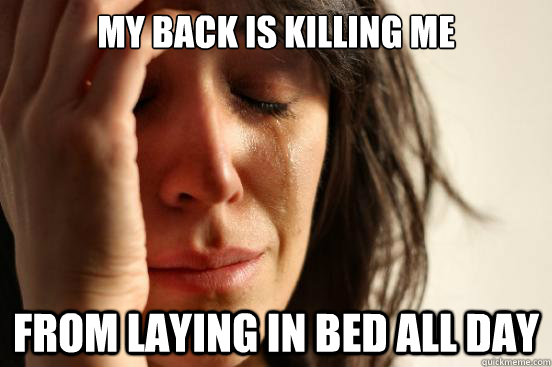 My back is killing me from laying in bed all day - My back is killing me from laying in bed all day  First World Problems