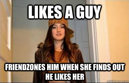 Likes a guy friendzones him when she finds out he likes her  