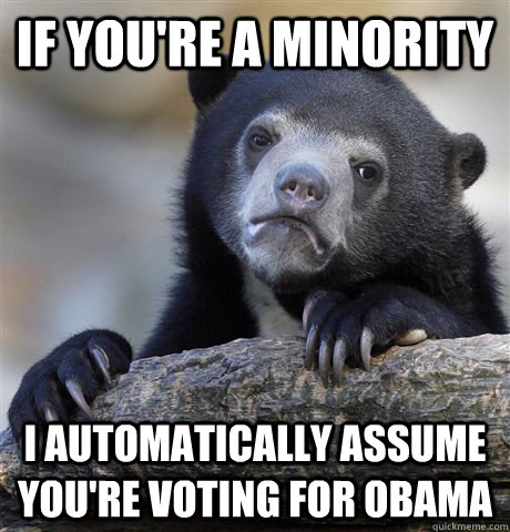 If you're a minority I automatically assume you're voting for Obama  Confession Bear