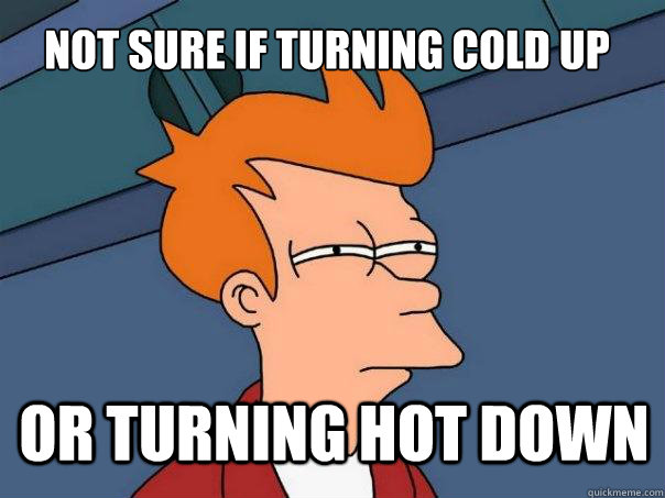 Not sure if turning cold up or turning hot down  Futurama Fry