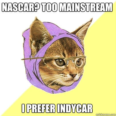 nascar? too mainstream i prefer indycar - nascar? too mainstream i prefer indycar  Hipster Kitty