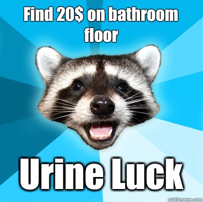 Find 20$ on bathroom floor Urine Luck  Lame Pun Coon