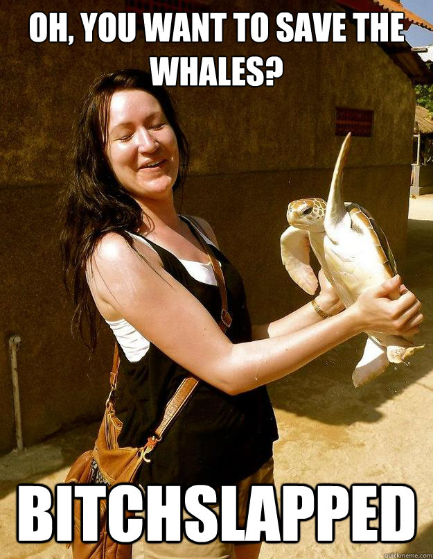 Oh, you want to save the whales?  Bitchslapped - Oh, you want to save the whales?  Bitchslapped  Disgruntled endangered sea turtle