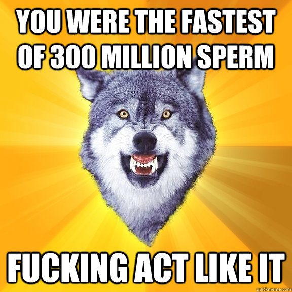 you were the fastest of 300 million sperm fucking act like it  Courage Wolf