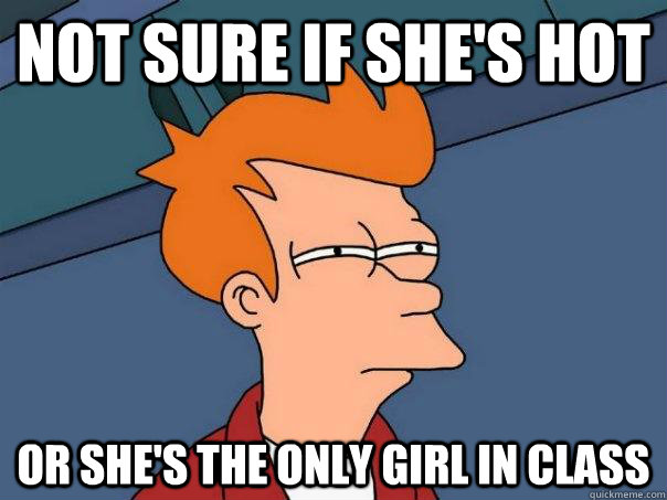 Not sure if she's hot Or she's the only girl in class  Futurama Fry