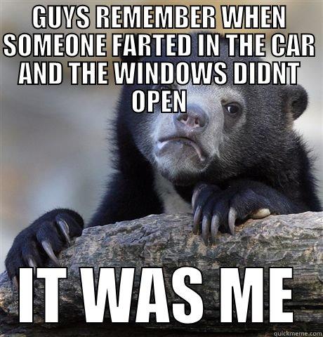 GUYS REMEMBER WHEN SOMEONE FARTED IN THE CAR AND THE WINDOWS DIDNT OPEN IT WAS ME Confession Bear