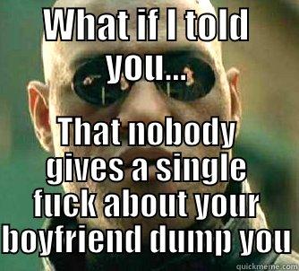 WHAT IF I TOLD YOU... THAT NOBODY GIVES A SINGLE FUCK ABOUT YOUR BOYFRIEND DUMP YOU Matrix Morpheus