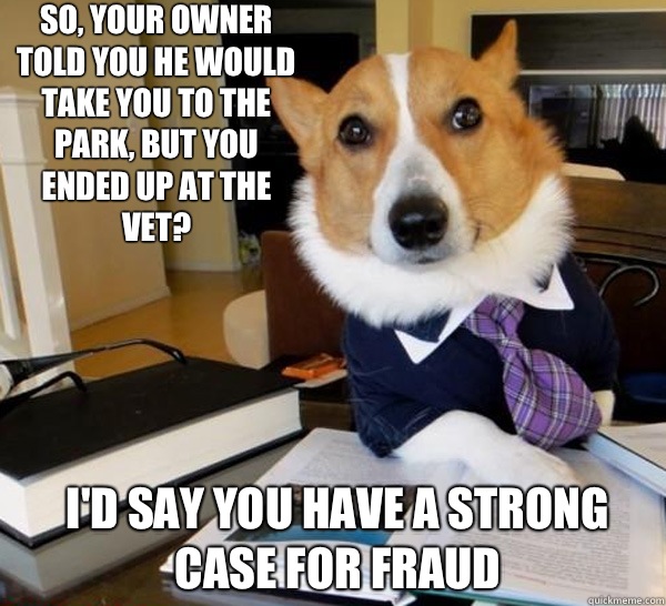 So, your owner told you he would take you to the park, but you ended up at the vet? I'd say you have a strong case for fraud  Lawyer Dog