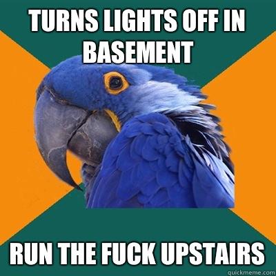 TURNS LIGHTS OFF IN BASEMENT RUN THE FUCK UPSTAIRS  