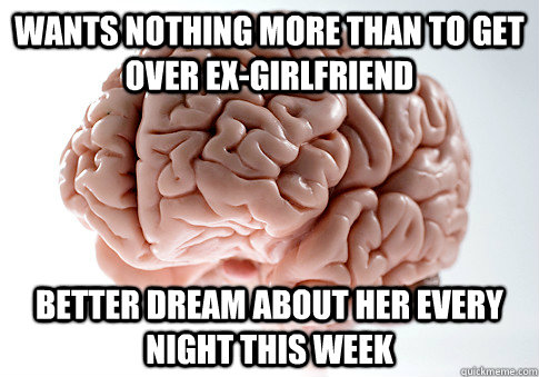 WANTS NOTHING MORE THAN TO GET OVER EX-GIRLFRIEND BETTER DREAM ABOUT HER EVERY NIGHT THIS WEEK   Scumbag Brain