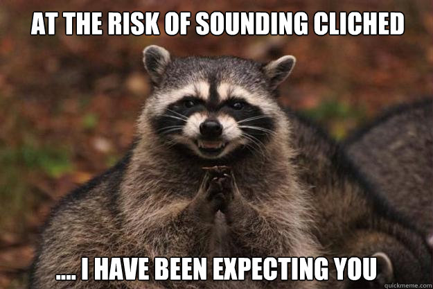 At the risk of sounding cliched .... I have been expecting you  Evil Plotting Raccoon