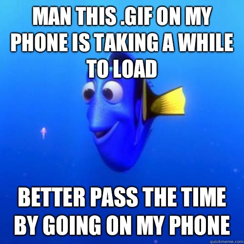 Man this .gif on my phone is taking a while to load Better pass the time by going on my phone  dory