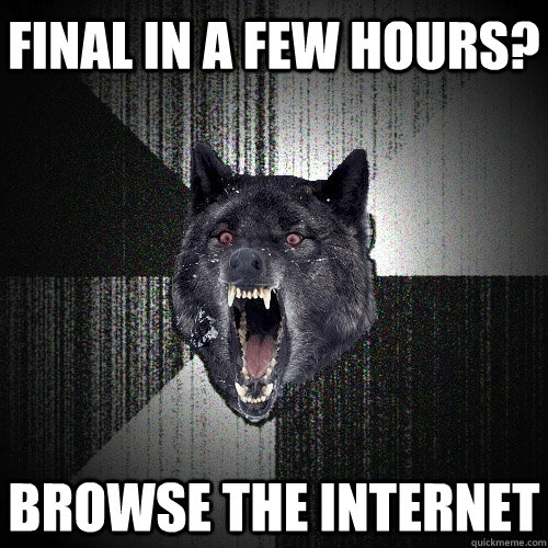 final in a few hours? browse the internet  Insanity Wolf