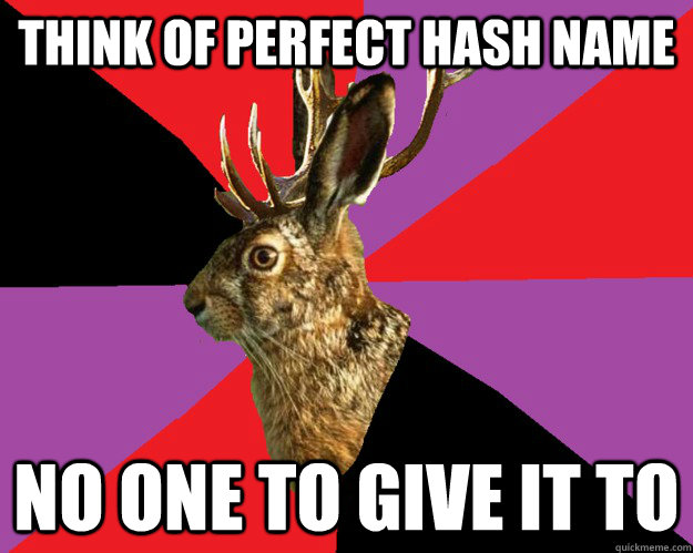 think of perfect hash name no one to give it to  Hash House Harriers