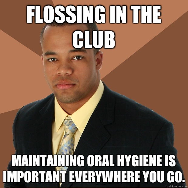 Flossing in the club Maintaining oral hygiene is important everywhere you go.  Successful Black Man