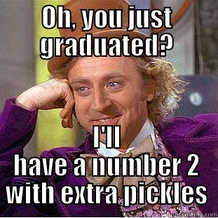 OH, YOU JUST GRADUATED? I'LL HAVE A NUMBER 2 WITH EXTRA PICKLES Creepy Wonka