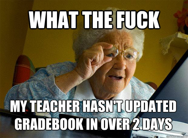 WHAT THE FUCK MY TEACHER HASN'T UPDATED GRADEBOOK IN OVER 2 DAYS    Grandma finds the Internet