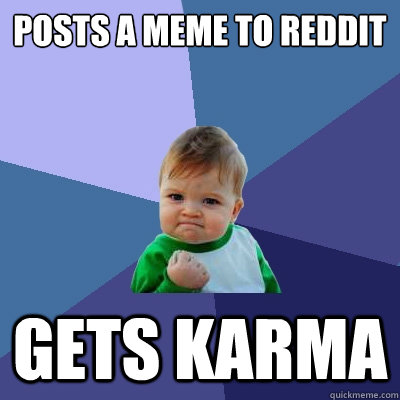 Posts a meme to reddit Gets karma  - Posts a meme to reddit Gets karma   Success Kid