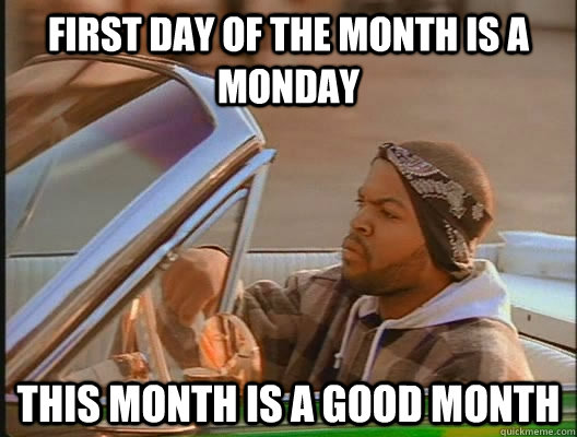 First day of the month is a monday This month is a good month  today was a good day