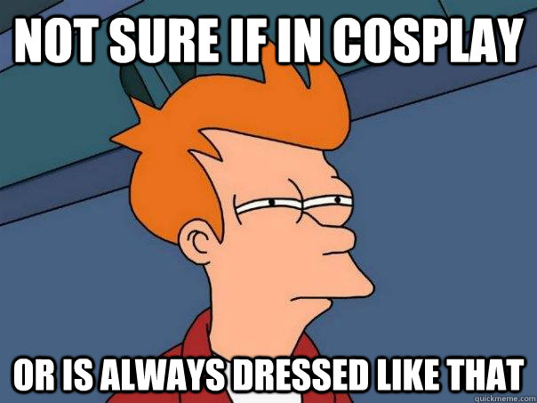 Not sure if in cosplay Or is always dressed like that  Futurama Fry