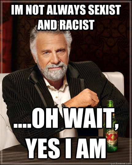 im not always sexist and racist ....oh wait, yes i am  The Most Interesting Man In The World