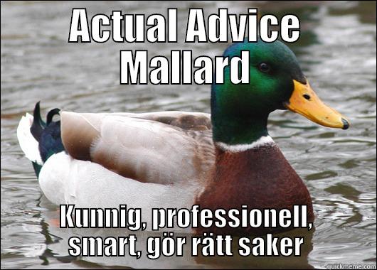 ACTUAL ADVICE MALLARD KUNNIG, PROFESSIONELL, SMART, GÖR RÄTT SAKER Actual Advice Mallard