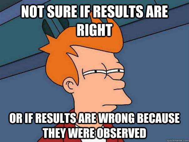 Not sure if results are right or if results are wrong because they were observed   Futurama Fry