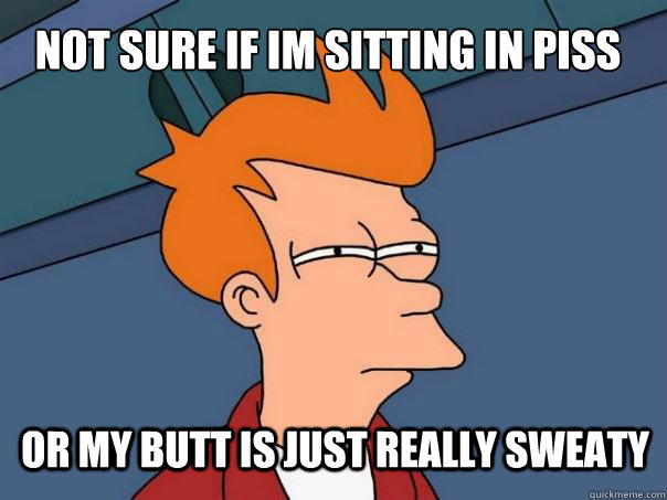 Not sure if im sitting in piss Or my butt is just really sweaty  Futurama Fry