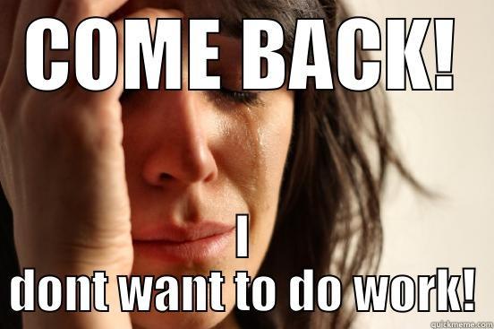 COME BACK! I DONT WANT TO DO WORK! First World Problems