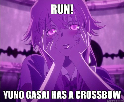 Run! Yuno Gasai has a crossbow  Yuno Gasai Face