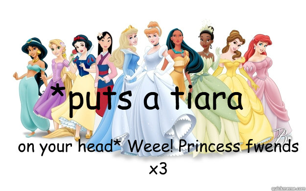 *puts a tiara on your head* Weee! Princess fwends x3  disney princesses