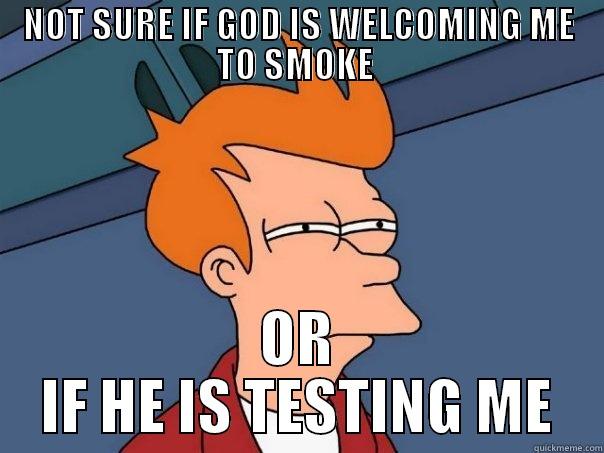 NOT SURE IF GOD IS WELCOMING ME TO SMOKE  OR IF HE IS TESTING ME Futurama Fry