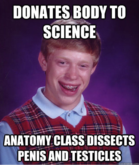 Donates body to science Anatomy class dissects penis and testicles  Bad Luck Brian