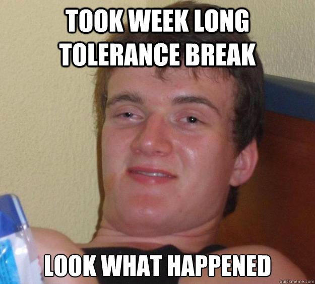 Took week long tolerance break look what happened - Took week long tolerance break look what happened  10 Guy