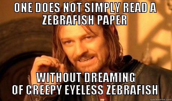 Eyeless zebrafish horrors - ONE DOES NOT SIMPLY READ A ZEBRAFISH PAPER  WITHOUT DREAMING OF CREEPY EYELESS ZEBRAFISH Boromir