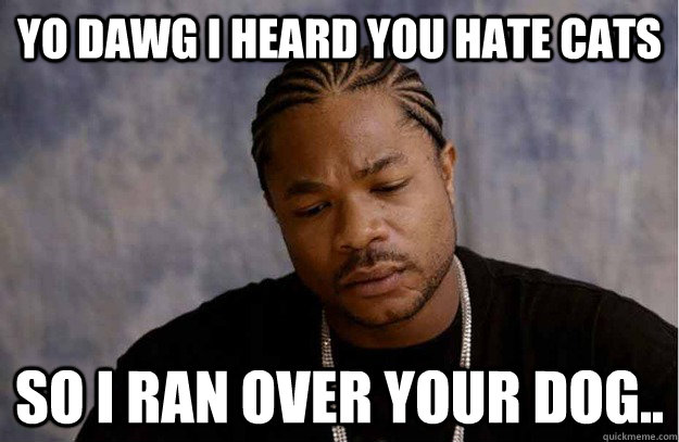 yo dawg I heard you hate cats so i ran over your dog.. - yo dawg I heard you hate cats so i ran over your dog..  Anti Xzibit