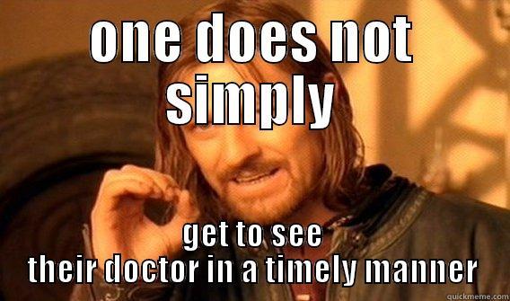 For Heather - ONE DOES NOT SIMPLY GET TO SEE THEIR DOCTOR IN A TIMELY MANNER One Does Not Simply