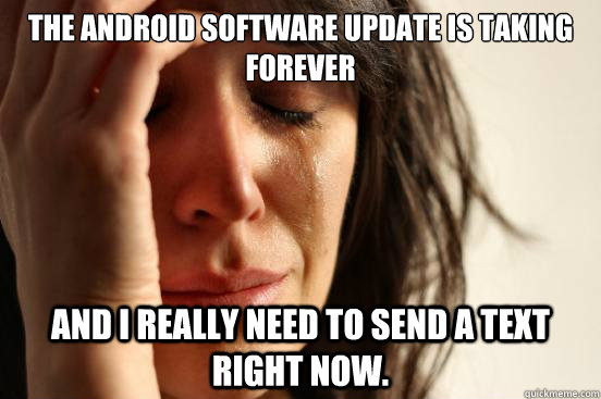 The android software update is taking forever and I really need to send a text right now.  First World Problems