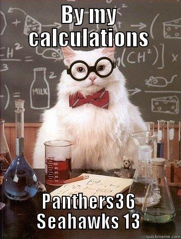 BY MY CALCULATIONS PANTHERS36 SEAHAWKS 13 Chemistry Cat