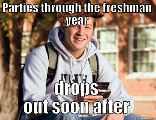 PARTIES THROUGH THE FRESHMAN YEAR DROPS OUT SOON AFTER College Freshman