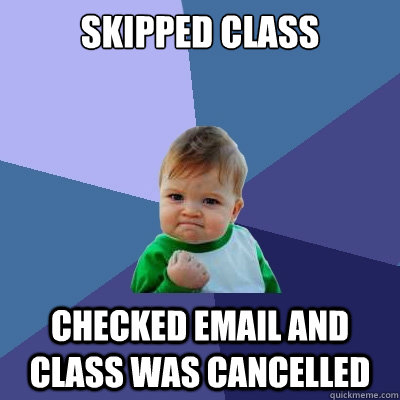 skipped class checked email and class was cancelled - skipped class checked email and class was cancelled  Success Kid