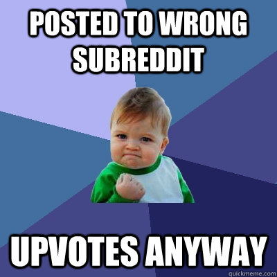 Posted to wrong subreddit upvotes anyway  Success Kid