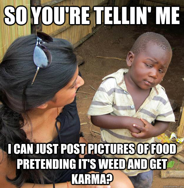 So You're Tellin' Me i can just post pictures of food pretending it's weed and get karma?  Skeptical Third World Child