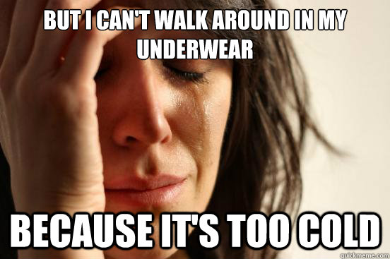 but I can't walk around in my underwear because it's too cold - but I can't walk around in my underwear because it's too cold  First World Problems