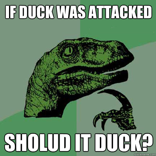 if duck was attacked sholud it duck? - if duck was attacked sholud it duck?  Philosoraptor